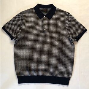 J. Crew Men’s Cashmere Short Sleeve Polo Sweater L Navy Houndstooth, excellent